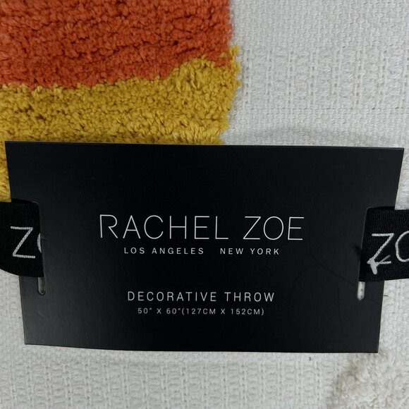 Rachel Zoe NWT Throw Blanket 50" X 60" Off White Tri Color 3D Candy Corn Tassels - Picture 7 of 9